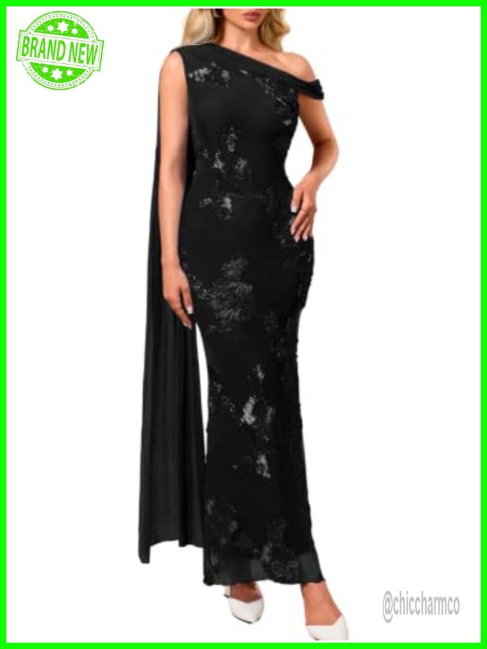 Women One Shoulder Formal Maxi Dress Mermaid Hem 3D Floral Embroidered